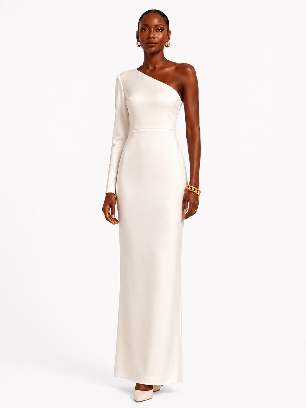 Reformation Winifred Ivory Satin One Shoulder Maxi Gown Size 0 NWOT